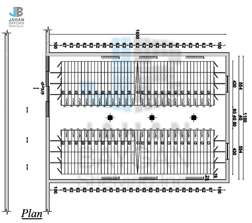 طرح نقشه چیدمان فضای سیستم بایگانی ریلی پروژه ملی صنایع مس ایران